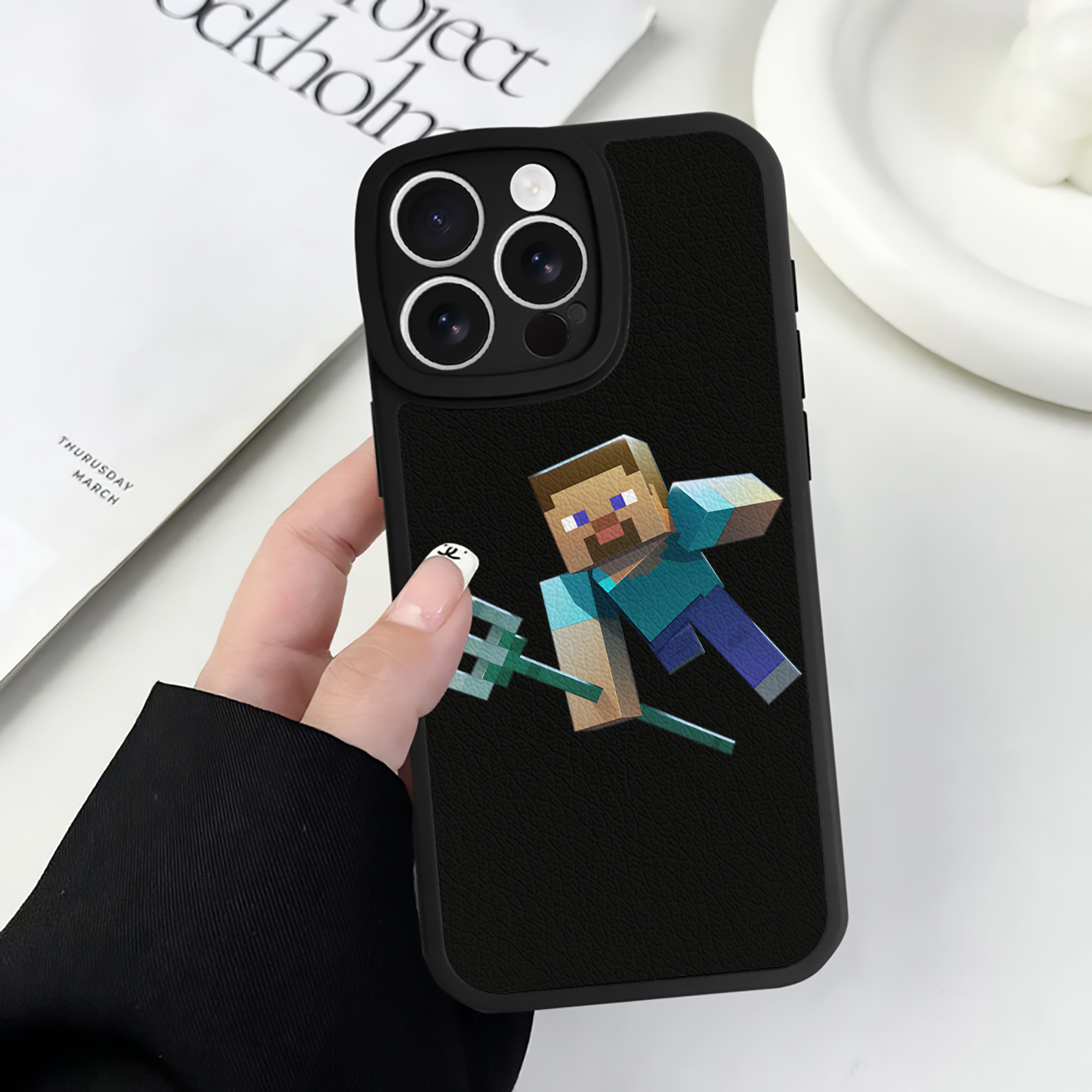 （画像用） マインクラフト ブロックの世界 Minecraft MC Block world 【iPhone 16シリーズ対応】シリコンスマホケース（レザー調） 材質：シリコン